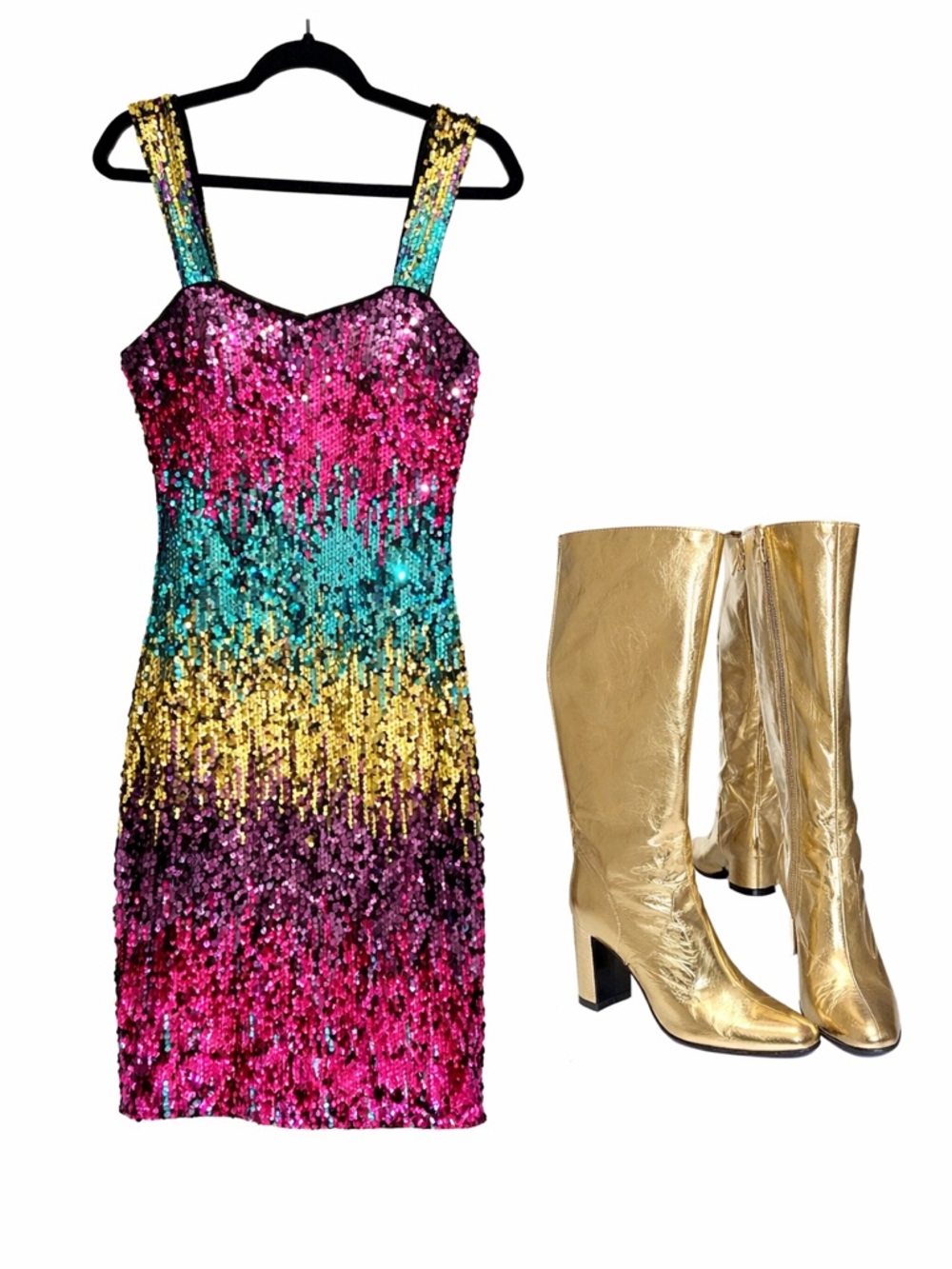 Guess Multicolor Sequin Mini Dress in Pink, Teal, Gold, Black